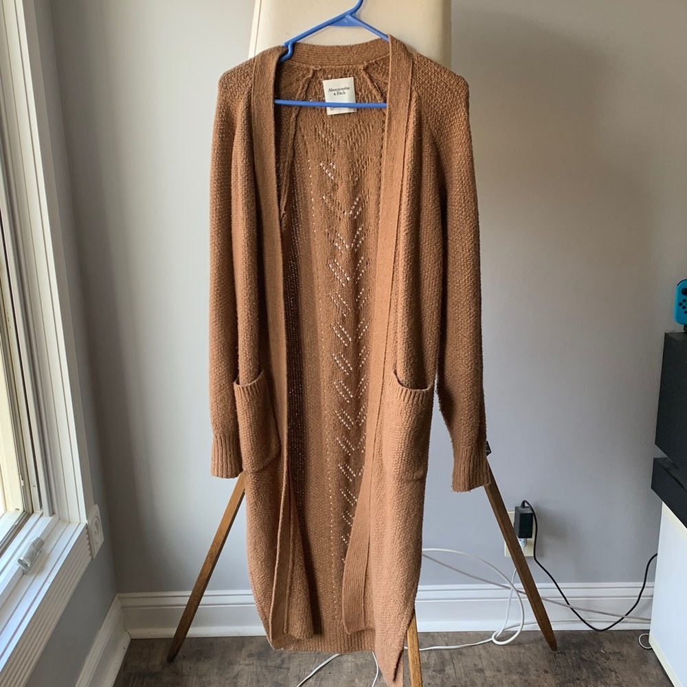 Long Tan Abercrombie and Fitch duster Cardigan Sweater